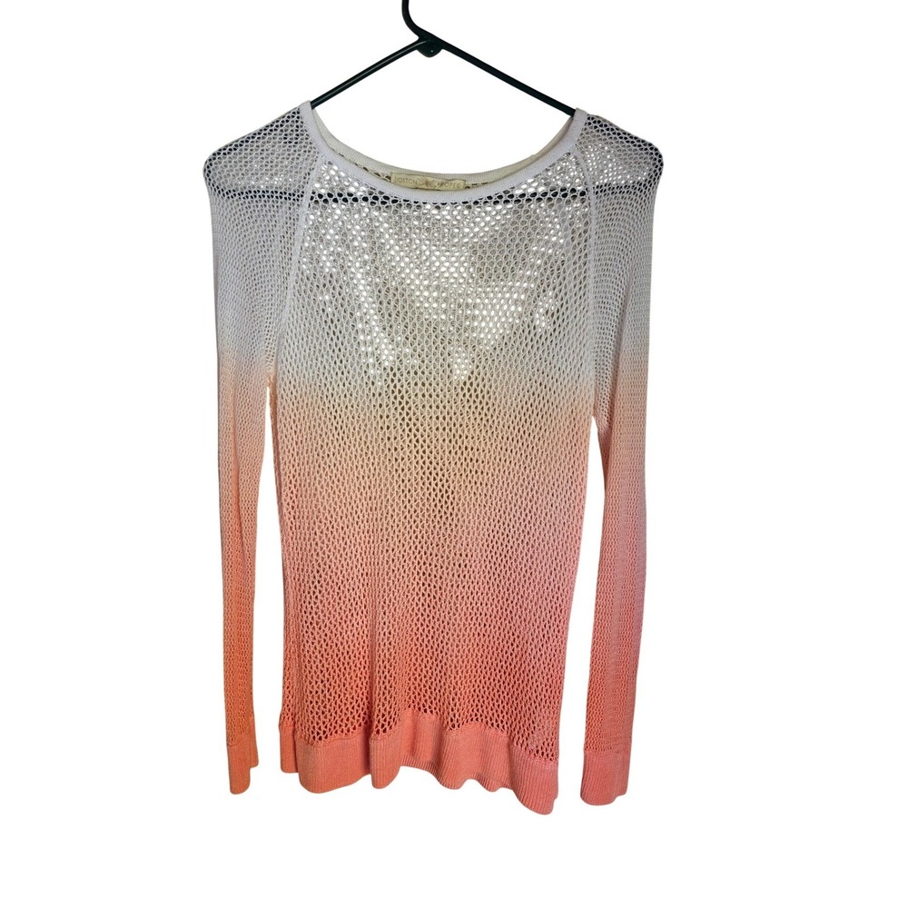 Boston Proper Ombre Mesh Knit Sweater White Coral Orange XS Matte‎ Rayon Crochet